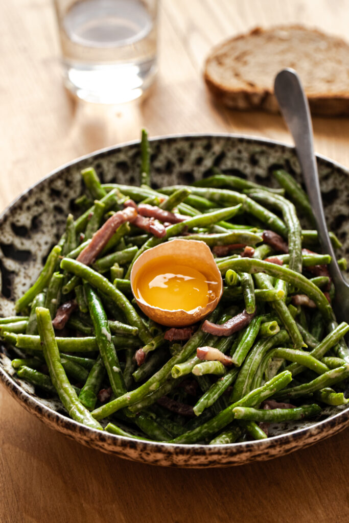 Haricots verts à la carbonara - recette facile