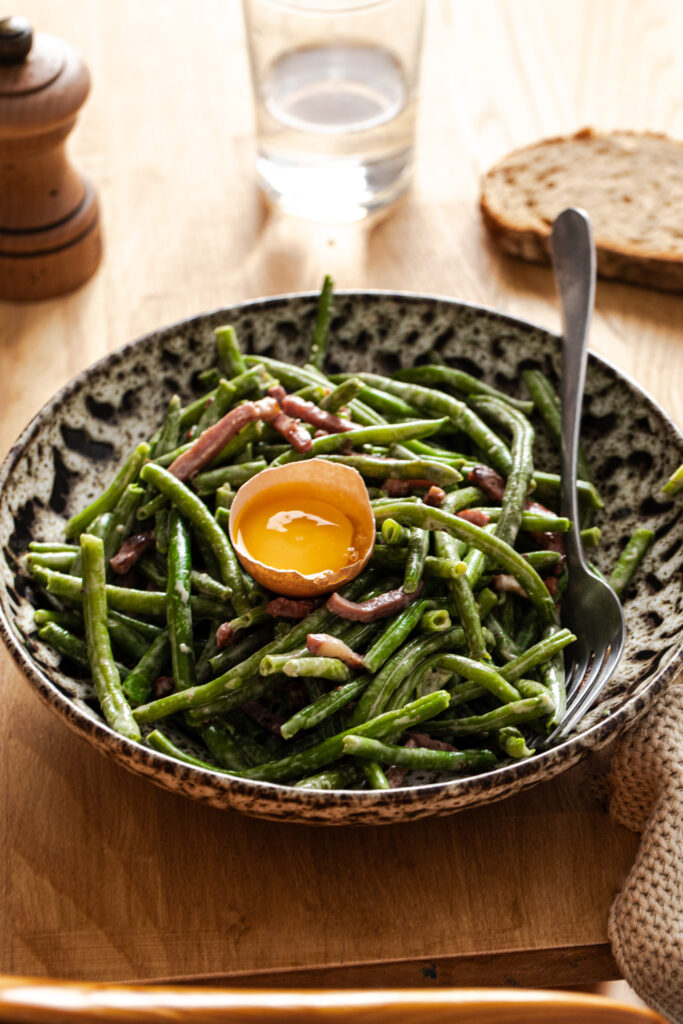 Haricots verts à la carbonara