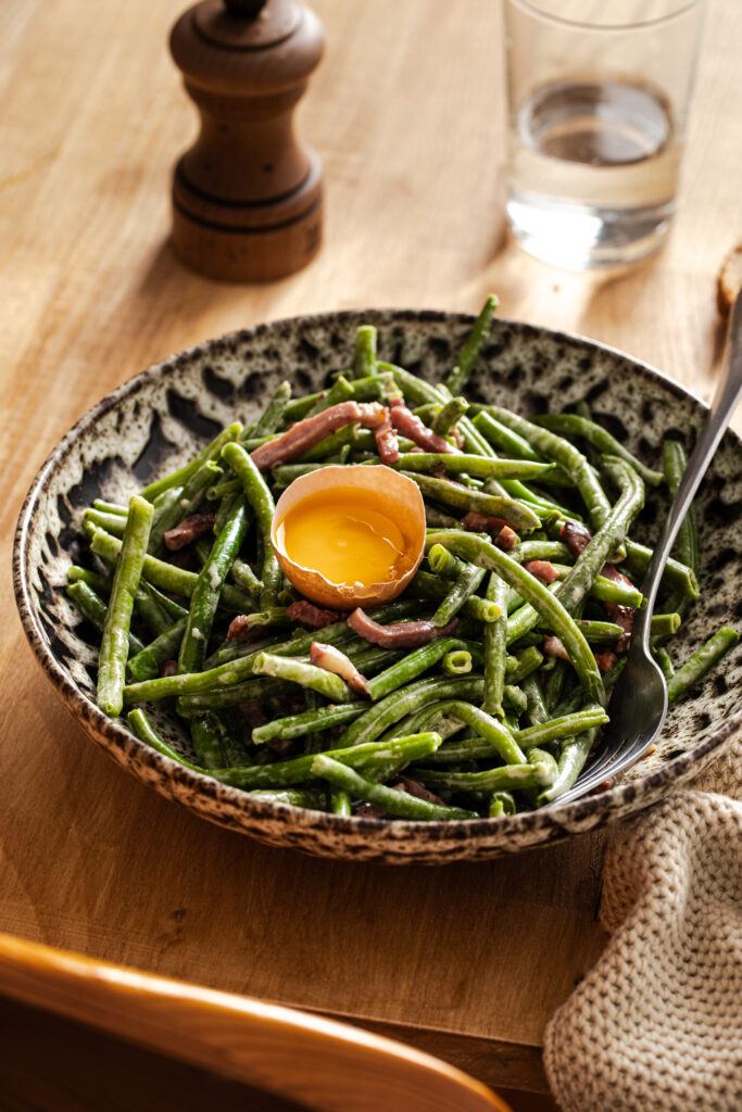 Haricots verts à la carbonara - recette facile